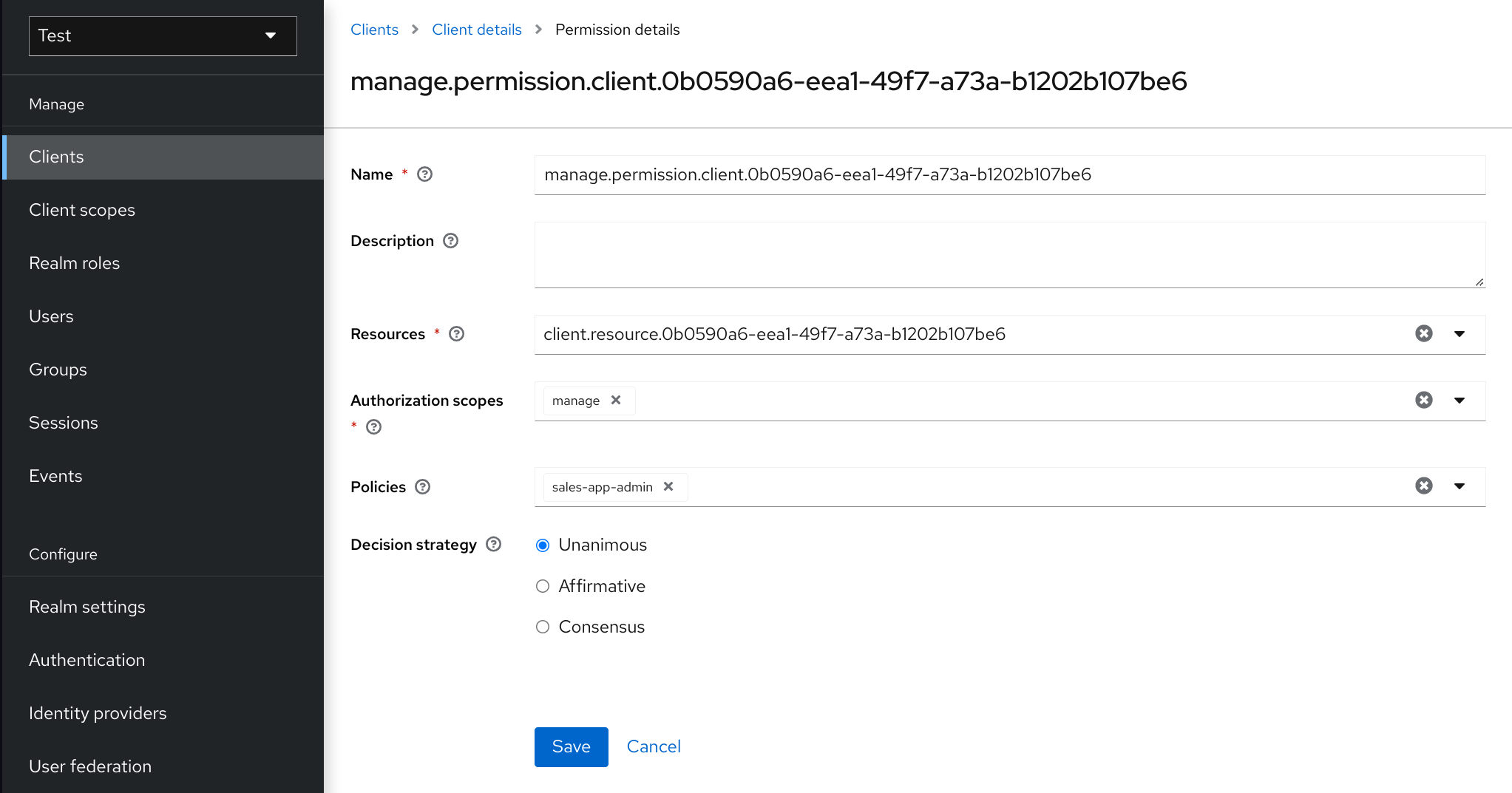 Fine grain client assign user policy