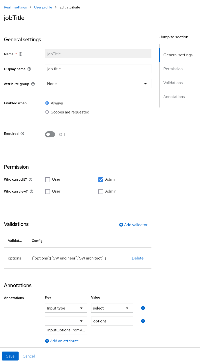 user profile select options custom validator