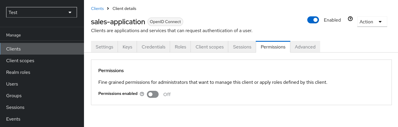 Fine grain client permissions tab