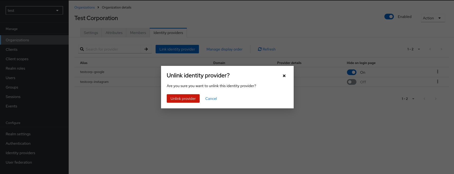 Unlinking identity provider