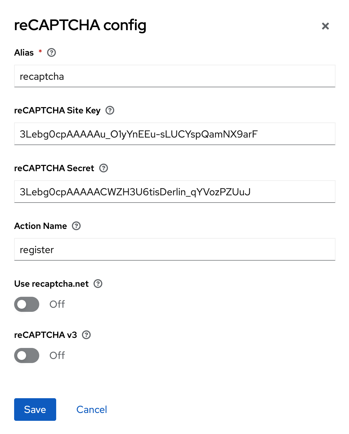 recaptcha config