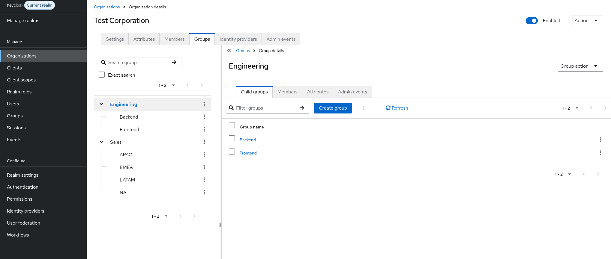 Managing organization groups