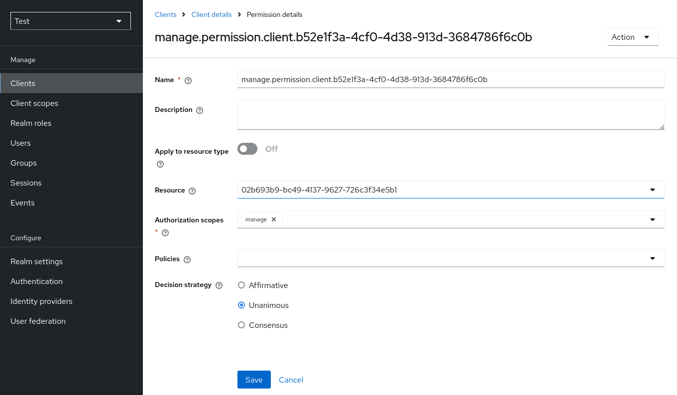 Fine grain client manage permission